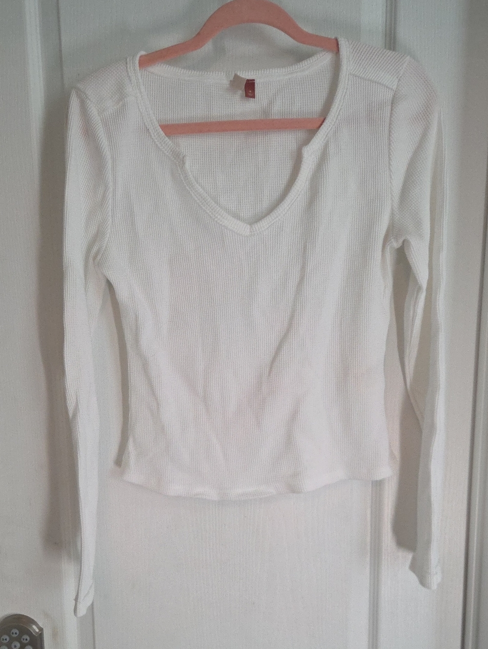 Pilcro Anthropologie White Ribbed V-Neck Long Sleeve Top